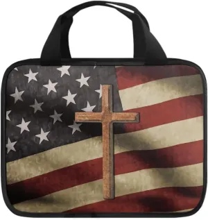 American Flag Cross Bible Covers for Women&Men Waterproof Bible Case with Handle Portable Bible Bag Journal Case for Church Worship