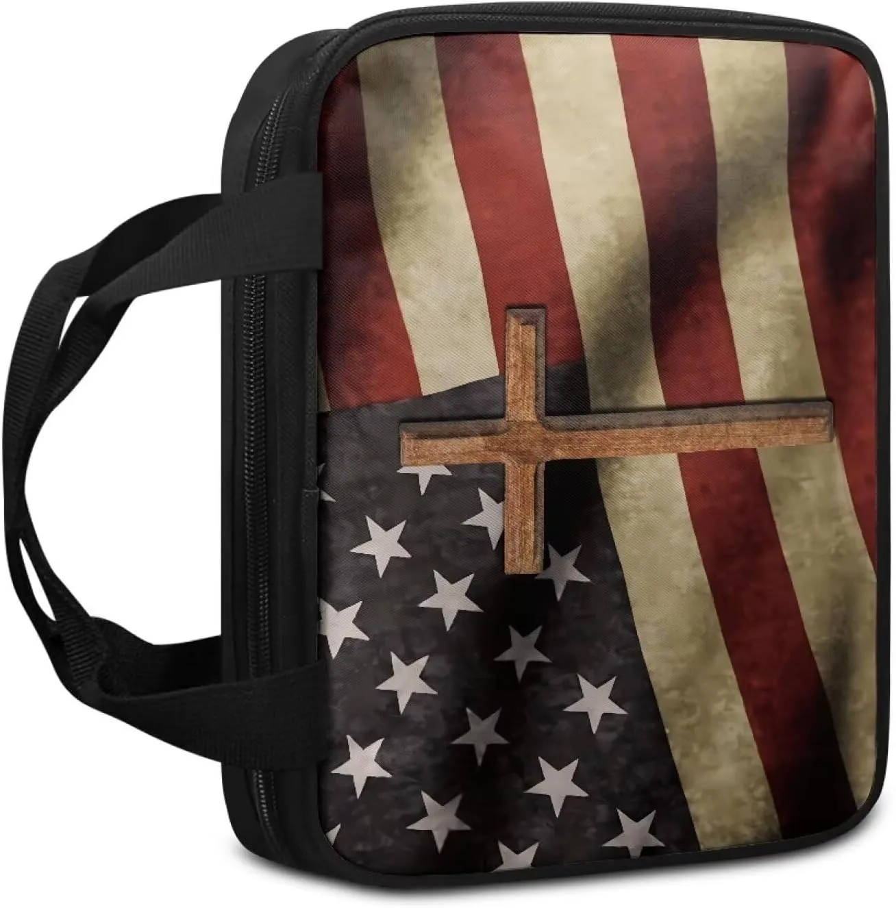 American Flag Cross Bible Covers for Women&Men Waterproof Bible Case with Handle Portable Bible Bag Journal Case for Church Worship