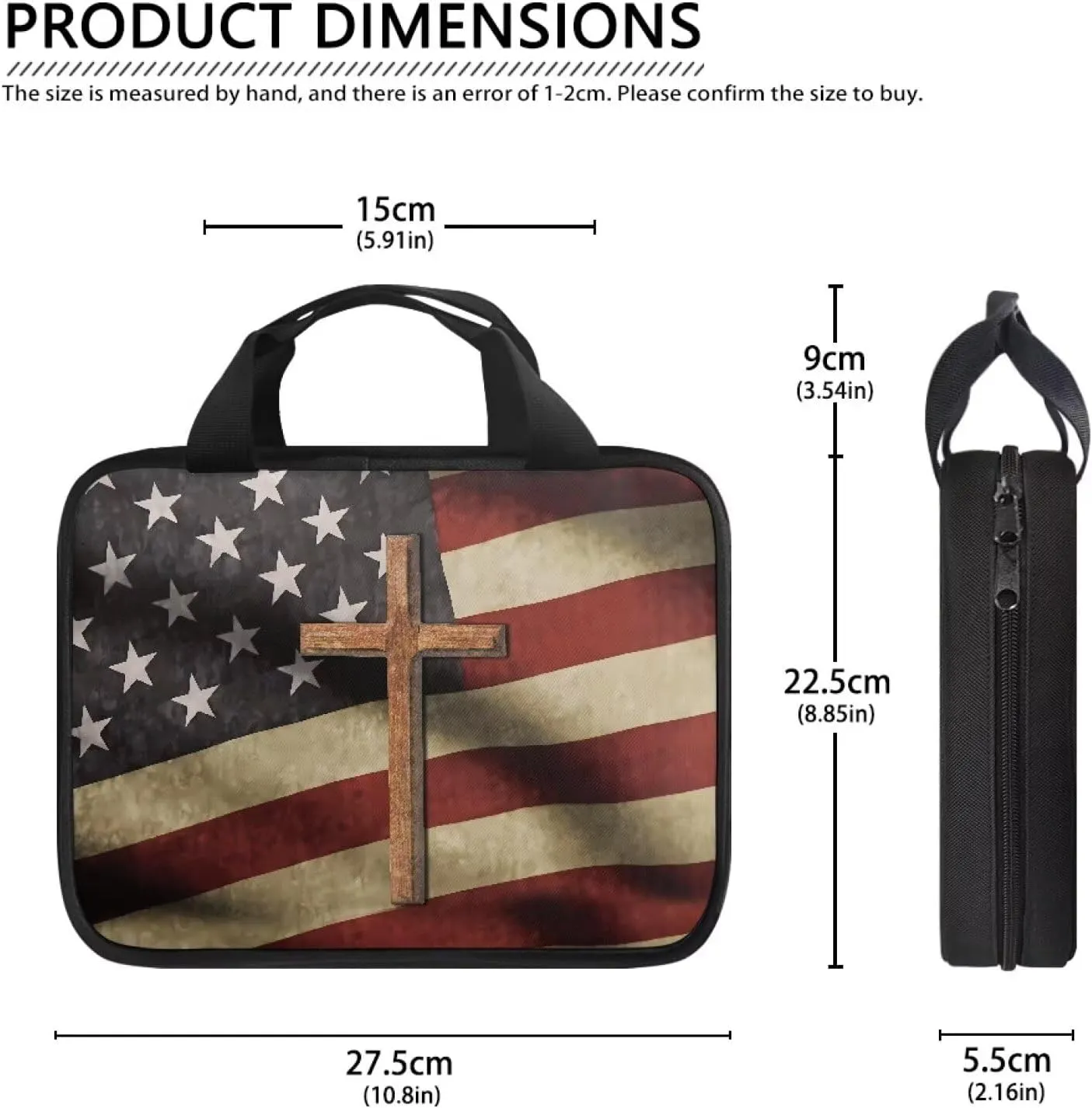 American Flag Cross Bible Covers for Women&Men Waterproof Bible Case with Handle Portable Bible Bag Journal Case for Church Worship