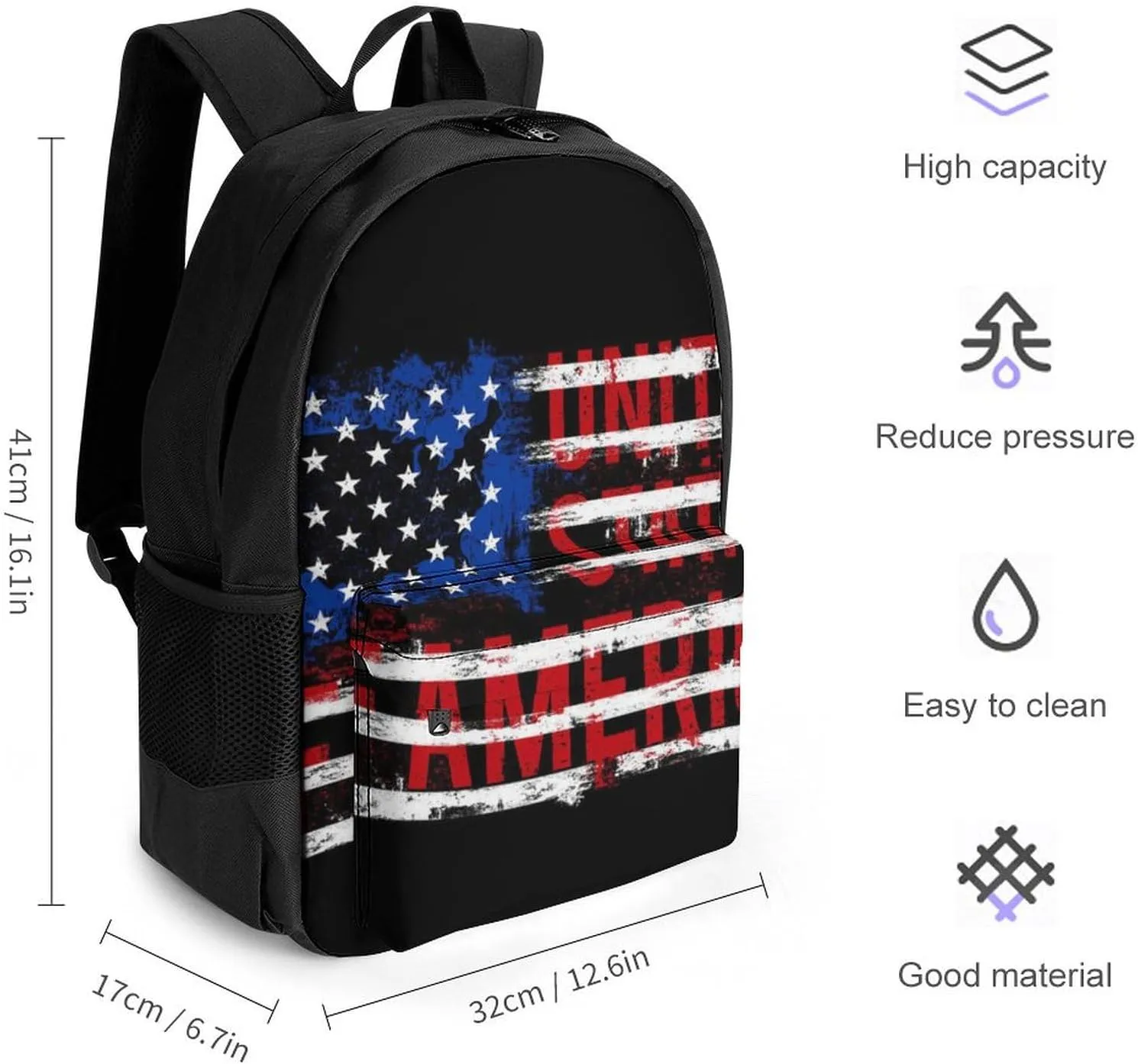 American Flag Daypack Lightweight Multipurpose Anti-Theft Shoulder Bag Large Capacity Laptop Book Bag Rucksack With Adjustable Shoulder Straps