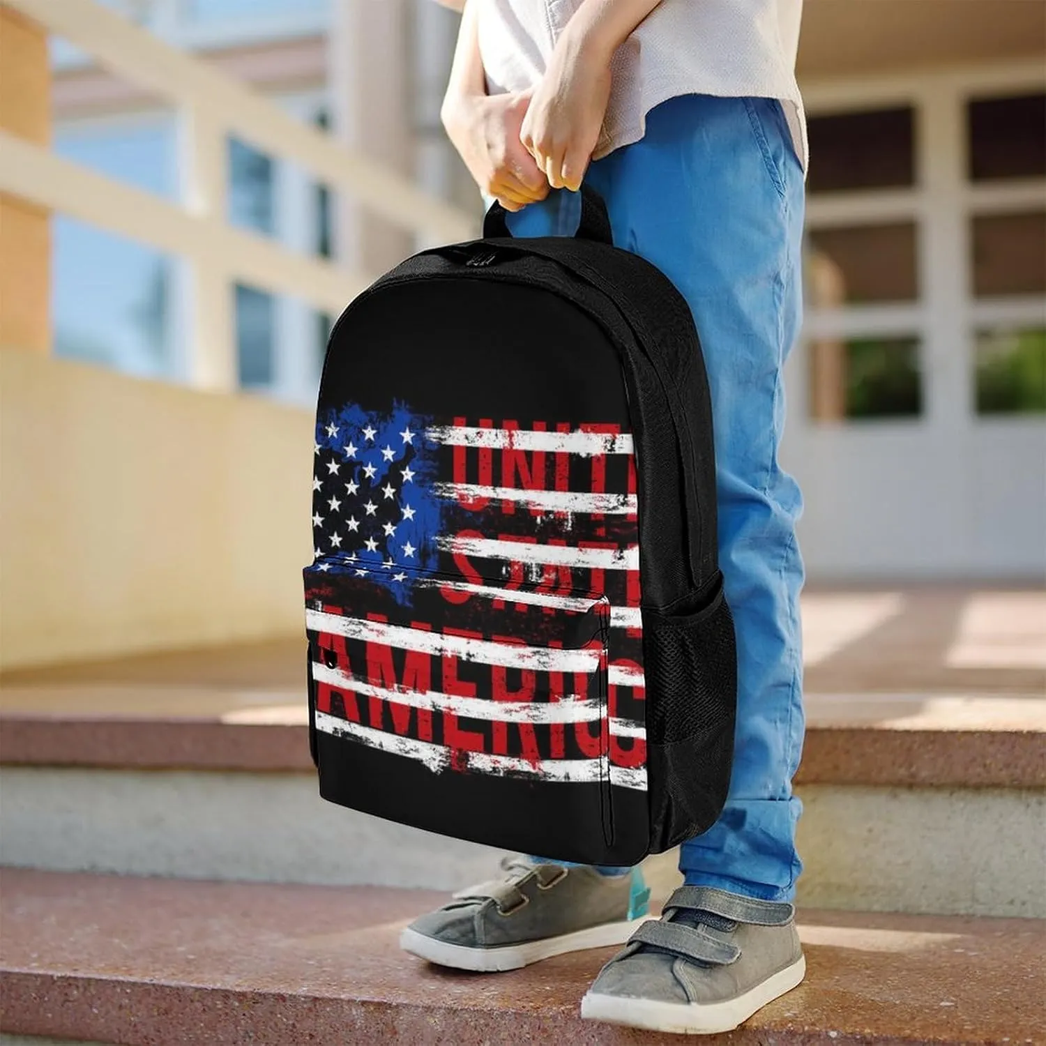 American Flag Daypack Lightweight Multipurpose Anti-Theft Shoulder Bag Large Capacity Laptop Book Bag Rucksack With Adjustable Shoulder Straps