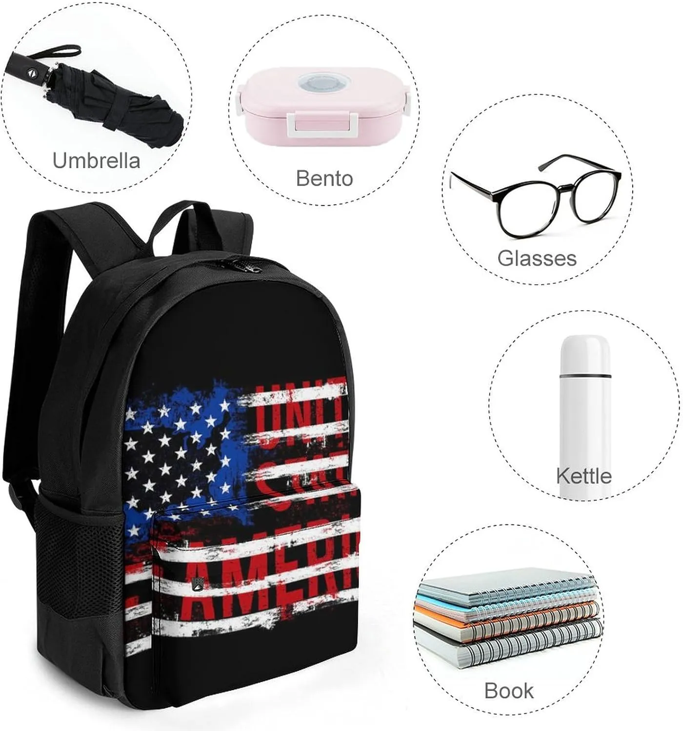 American Flag Daypack Lightweight Multipurpose Anti-Theft Shoulder Bag Large Capacity Laptop Book Bag Rucksack With Adjustable Shoulder Straps
