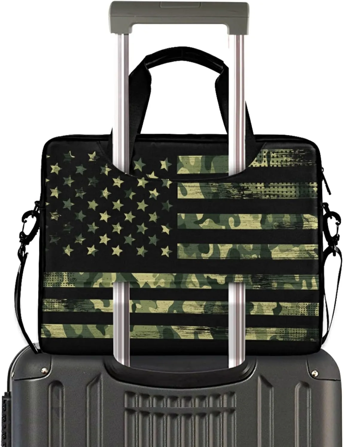 American Flag with Camouflage Grunge Laptop Bag Case 13 14 15.6 inch Laptop Messenger Bag Crossbody Briefcase for Men Women with Shoulder Strap Handle