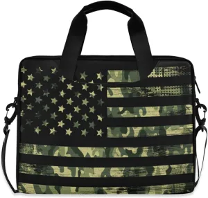 American Flag with Camouflage Grunge Laptop Bag Case 13 14 15.6 inch Laptop Messenger Bag Crossbody Briefcase for Men Women with Shoulder Strap Handle