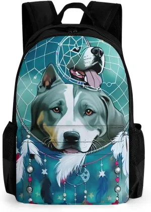 American Pit Bull Terrier Dog Dreamcatcher Art Daypack Backpack Polyester Multipurpose Anti-Theft Shoulder Bag Big Capacity Gym Outdoor Hiking Backpack With Smooth Zippers