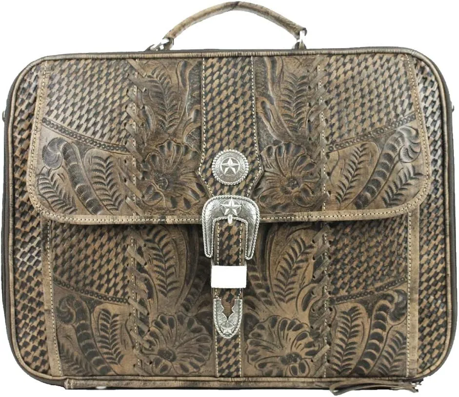 American West Leather -Large Shopper Tote Bag - (Charcoal Brown- Laptop Briefcase)