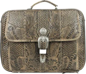 American West Leather -Large Shopper Tote Bag - (Charcoal Brown- Laptop Briefcase)