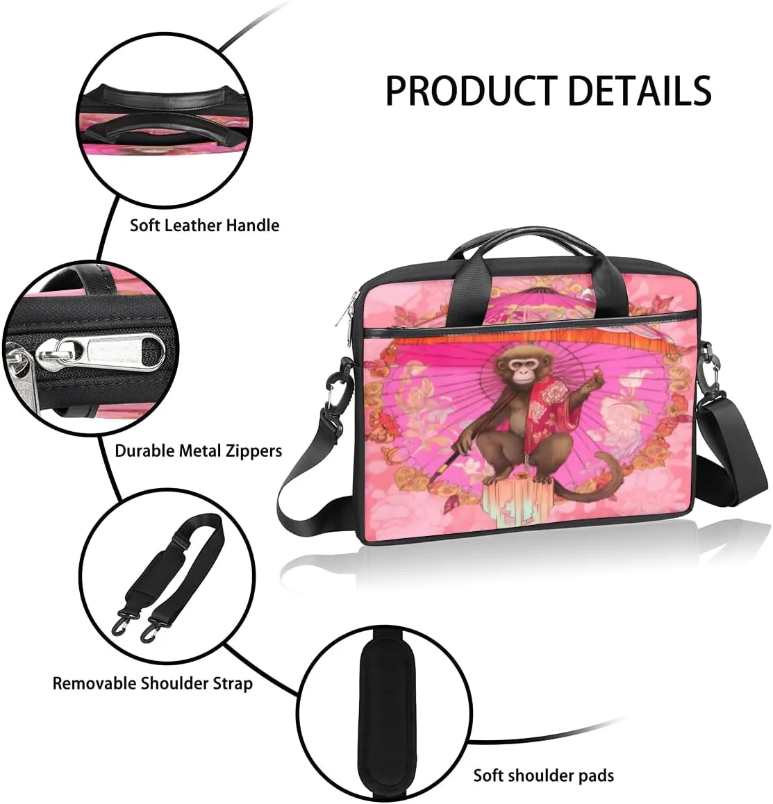 Animal Monkeys Decor Laptop Shoulder Bag for Tablet Computer Notebook Sleeve Messenger Carrying Case Briefcase Tote
