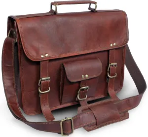ANUENT Brown 15-inch Leather Messenger Bag for Women & Men Vintage Genuine Leather Briefcase Satchel ideal for Laptop & ipad