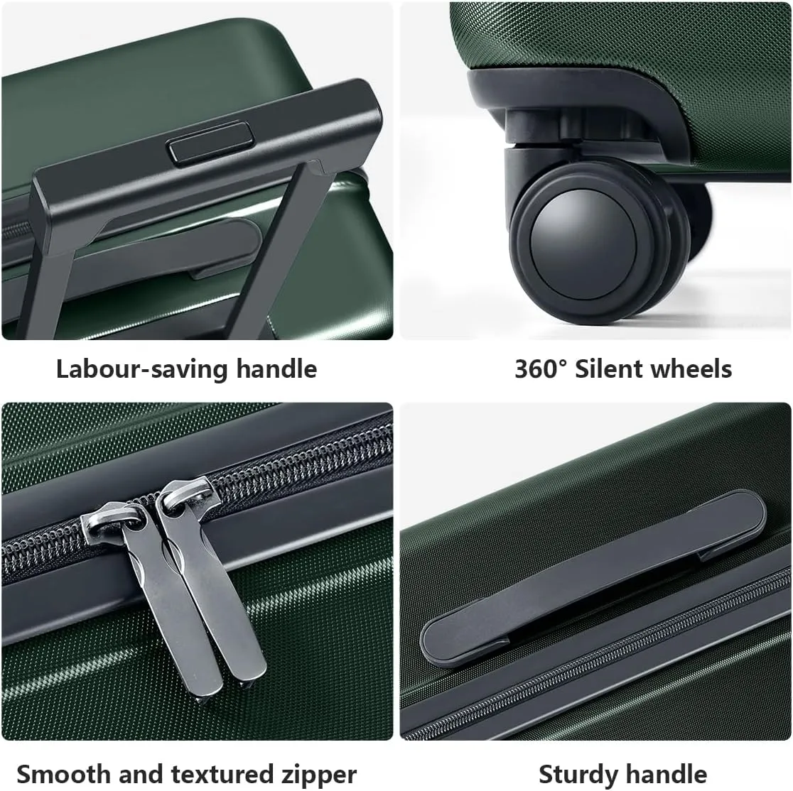 AnyZip Luggage Set 2 Piece Suitcase Set Carry On with Pocket Compartment ABS PC Spinner Wheels TSA Lock (Darkgreen, 2-piece)
