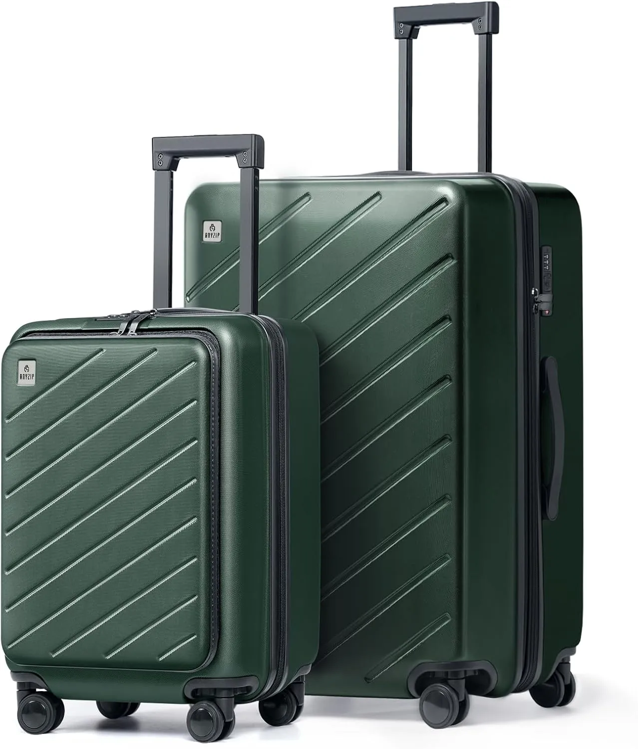 AnyZip Luggage Set 2 Piece Suitcase Set Carry On with Pocket Compartment ABS PC Spinner Wheels TSA Lock (Darkgreen, 2-piece)