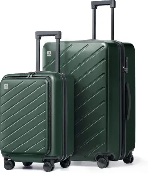 AnyZip Luggage Set 2 Piece Suitcase Set Carry On with Pocket Compartment ABS PC Spinner Wheels TSA Lock (Darkgreen, 2-piece)