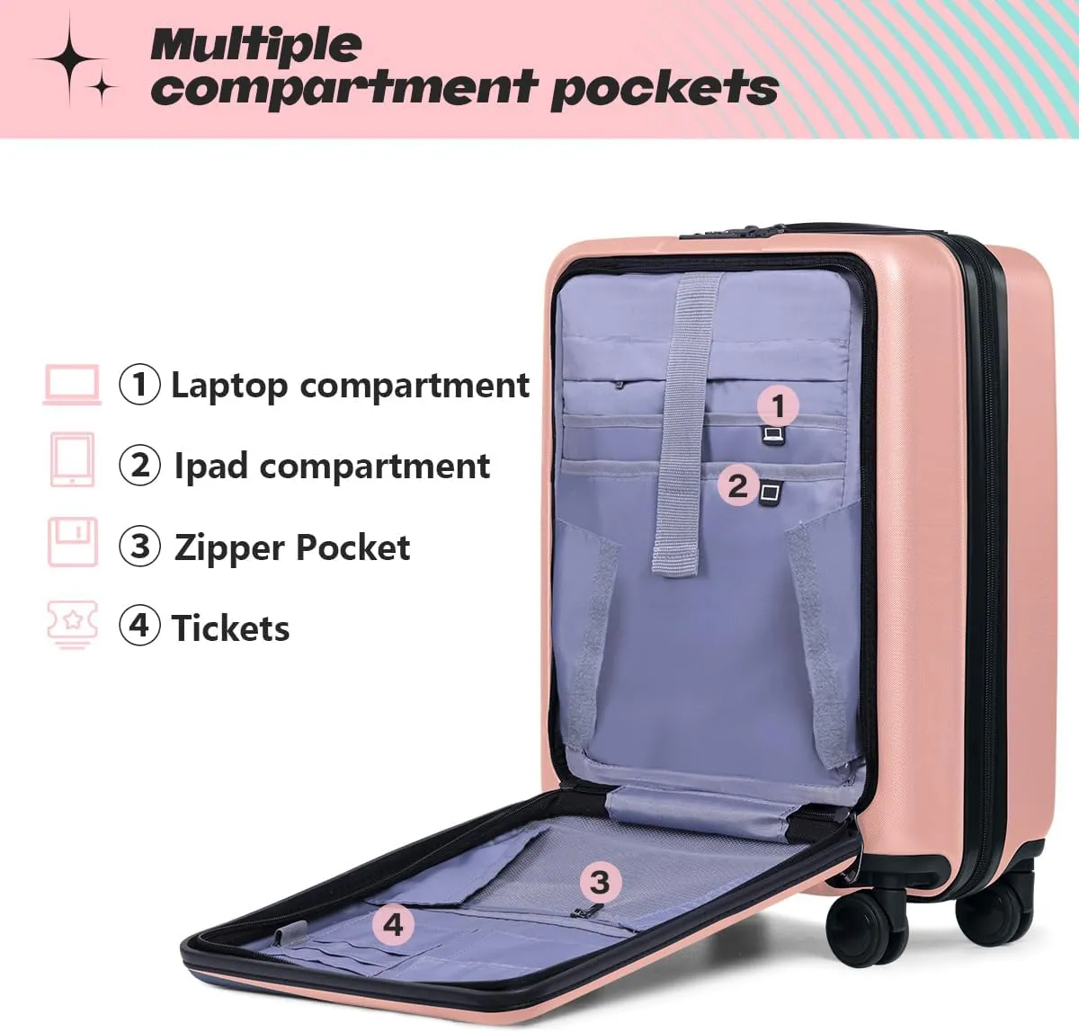 AnyZip Luggage Set 2 Piece Suitcase Set Carry On with Pocket Compartment ABS PC Spinner Wheels TSA Lock