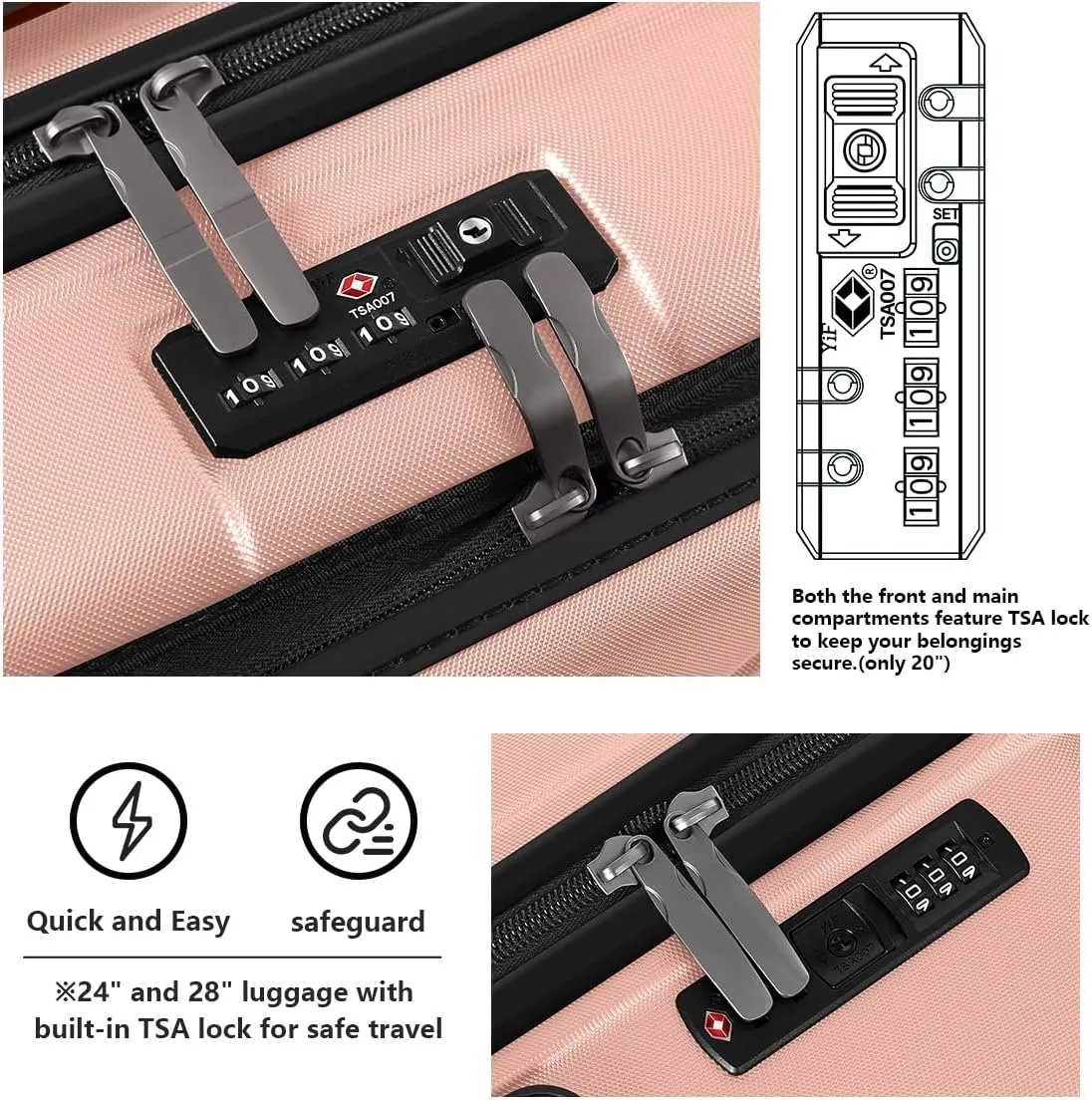 AnyZip Luggage Set 2 Piece Suitcase Set Carry On with Pocket Compartment ABS PC Spinner Wheels TSA Lock