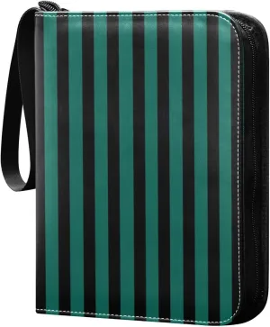 Aqua Green Black Stripes Card Binder 4 Pocket Trading Card Album Fits 400 Sports/Game Cards, PU Cover 3 Ring Card Collection with 50 Removable Sleeves