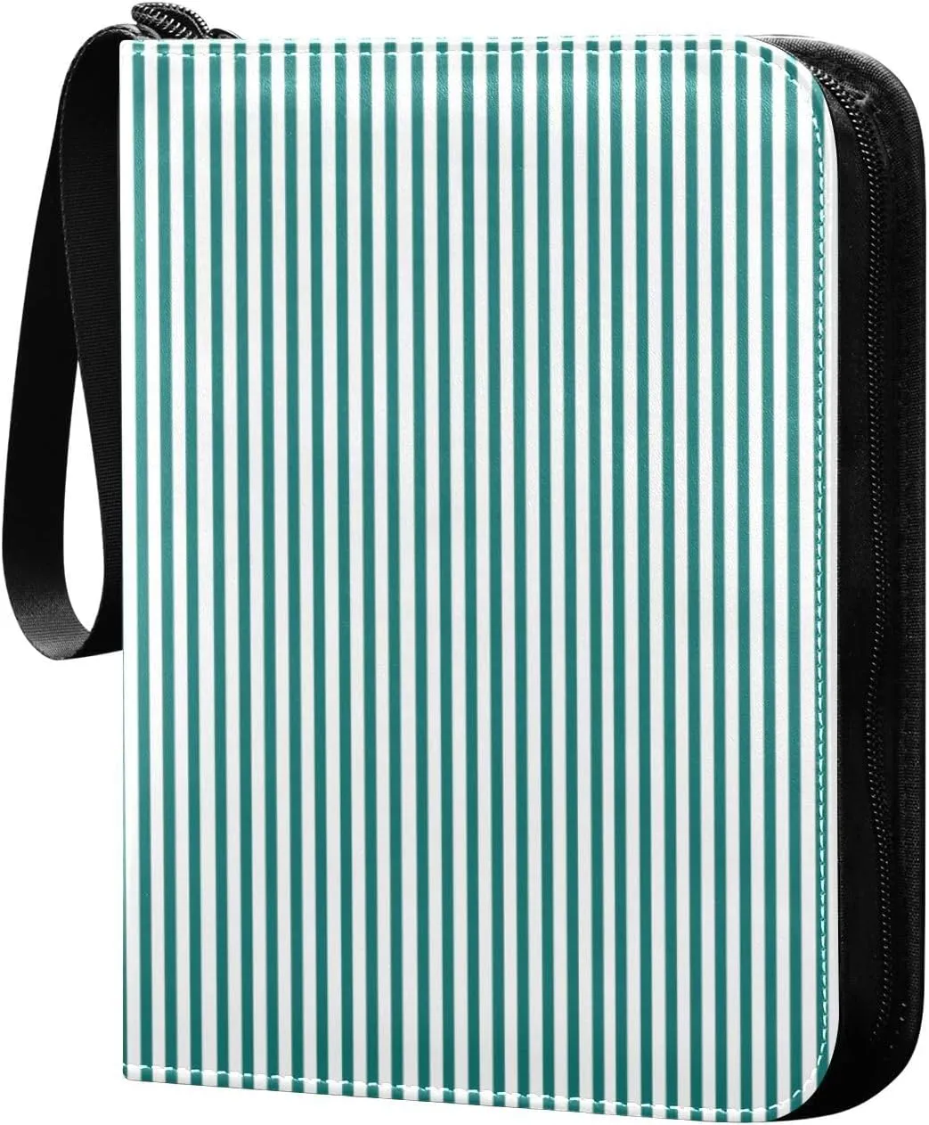 Aqua White Stripes Card Binder 4 Pocket Trading Card Album Fits 400 Sports/Game Cards, PU Cover 3 Ring Card Collection with 50 Removable Sleeves