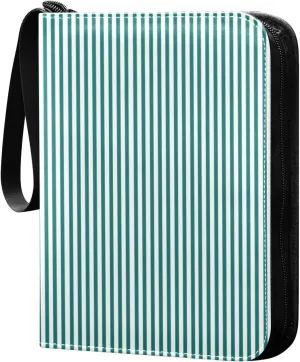 Aqua White Stripes Card Binder 4 Pocket Trading Card Album Fits 400 Sports/Game Cards, PU Cover 3 Ring Card Collection with 50 Removable Sleeves