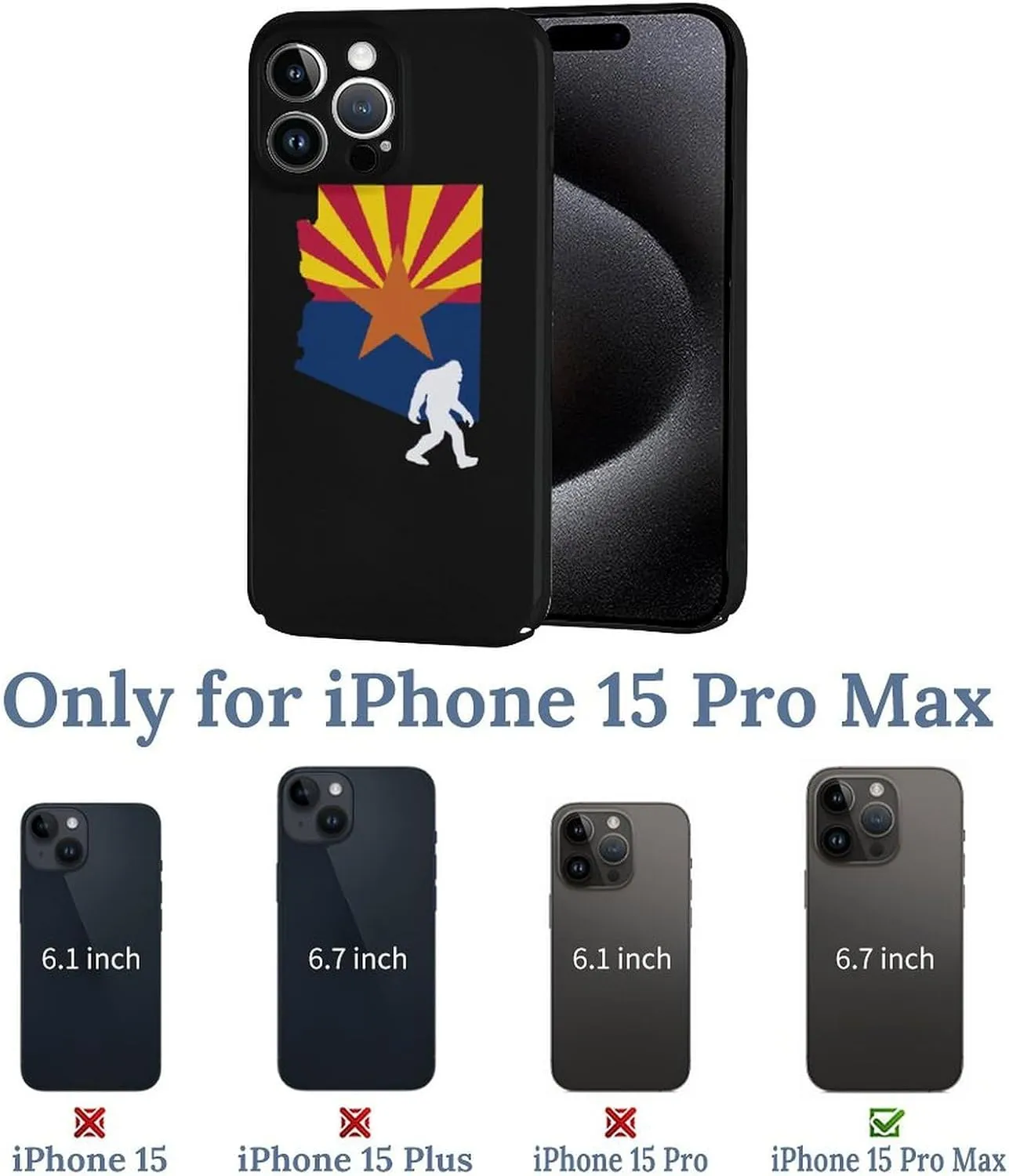 Arizona State Flag Map Bigfoot Shockproof Scratch PC Phone Cover Compatible with iPhone 15 Plus Pro Pro Max Slim Case