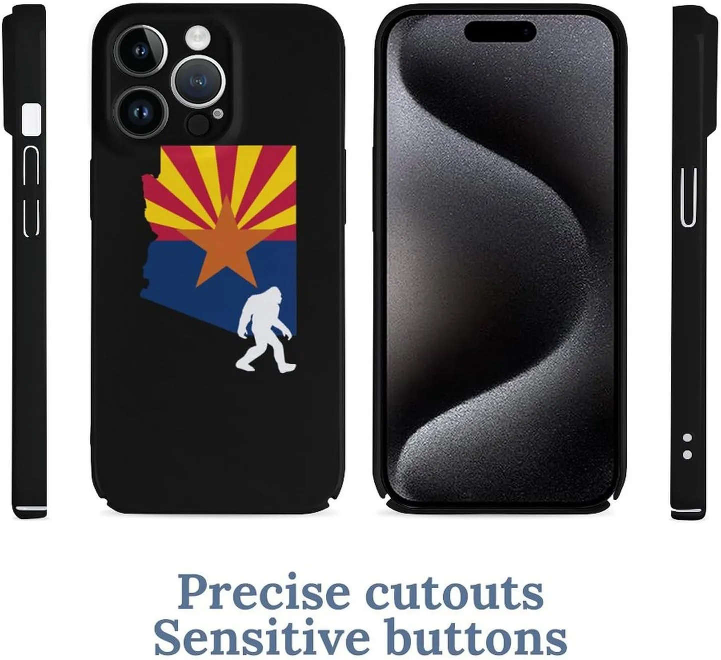 Arizona State Flag Map Bigfoot Shockproof Scratch PC Phone Cover Compatible with iPhone 15 Plus Pro Pro Max Slim Case