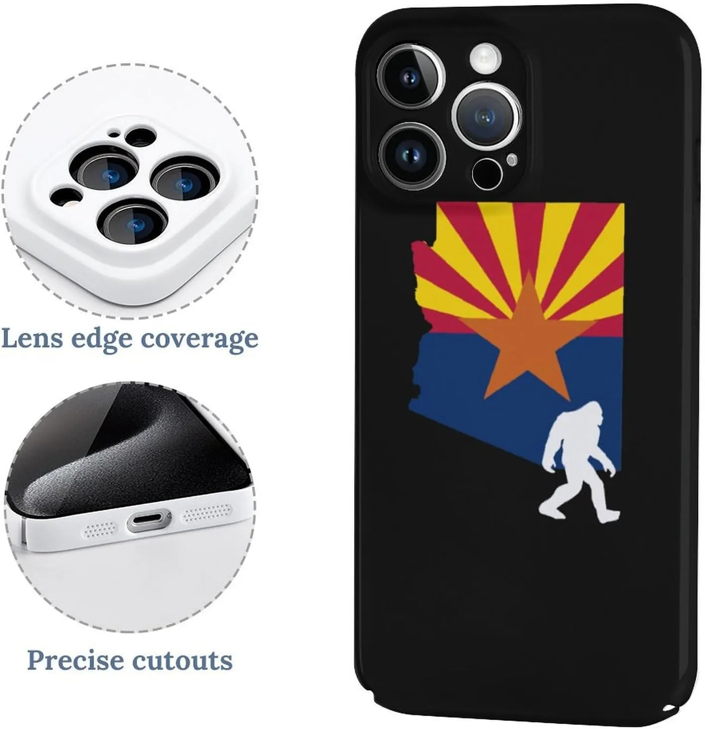 Arizona State Flag Map Bigfoot Shockproof Scratch PC Phone Cover Compatible with iPhone 15 Plus Pro Pro Max Slim Case