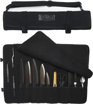 Asaya Canvas Chef Knife Roll Bag - 10 Knife Slots and a Large Zipper Pocket - Durable 10oz Canvas Knife Case with an Adjustable Shoulder Strap - Knives not Included