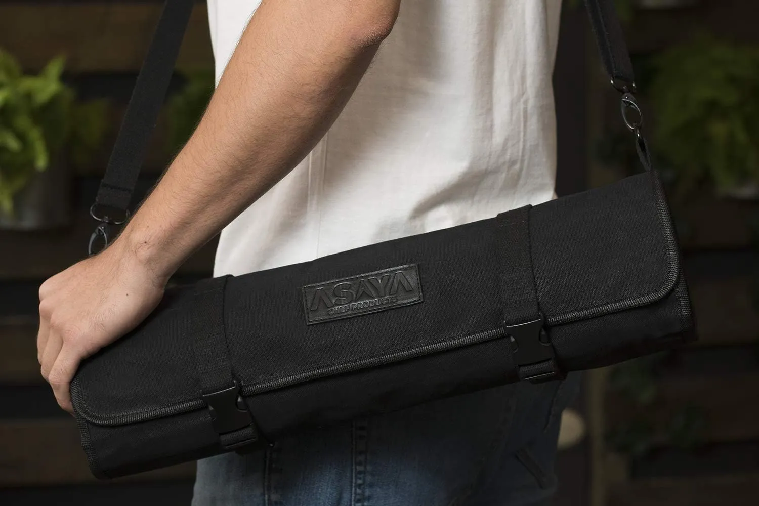 Asaya Canvas Chef Knife Roll Bag - 10 Knife Slots and a Large Zipper Pocket - Durable 10oz Canvas Knife Case with an Adjustable Shoulder Strap - Knives not Included