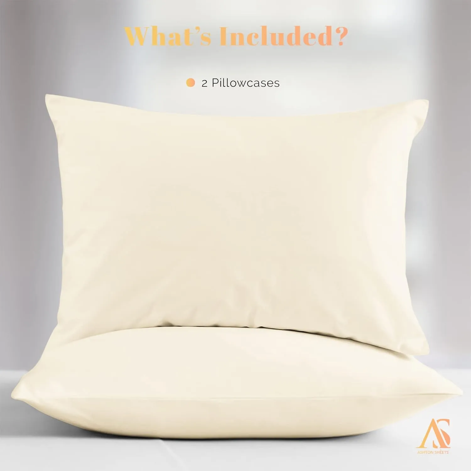 Ashton Sheets Luxury Egyptian Cotton Standard/Queen Pillow Cases Set of 2-800 Thread Count Standard/Queen Pillowcases, Soft, Sateen Weave Cooling Pillowcase for Standard/Queen Pillows - Ivory