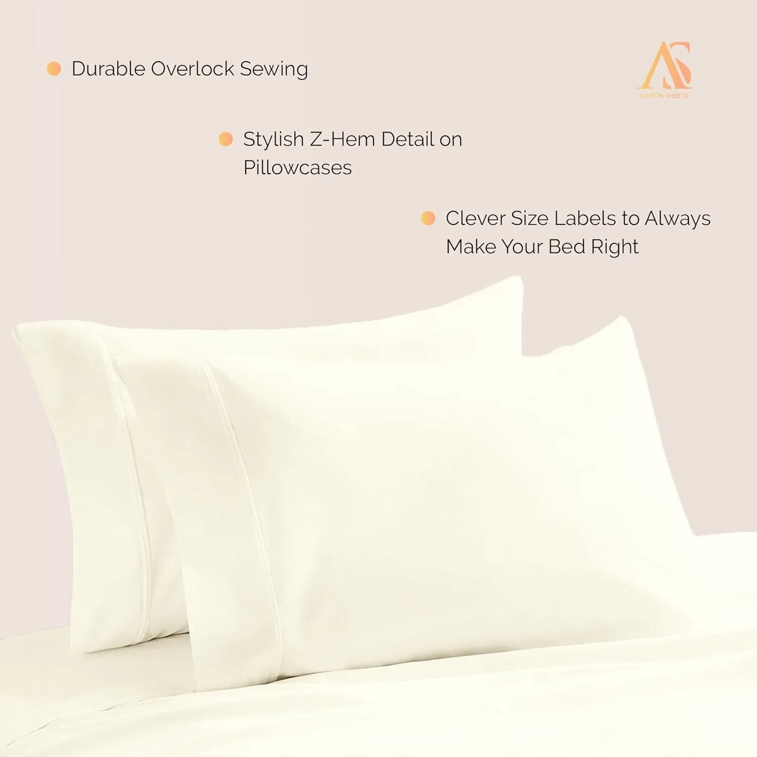 Ashton Sheets Luxury Egyptian Cotton Standard/Queen Pillow Cases Set of 2-800 Thread Count Standard/Queen Pillowcases, Soft, Sateen Weave Cooling Pillowcase for Standard/Queen Pillows - Ivory