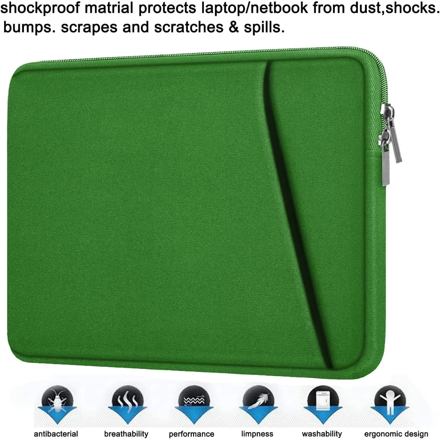 Askuko Laptop Sleeve 15.6 inch, Shockproof Protective Computer Case, Handbags Portable Laptop Bag for HP Dell Asus Lenovo Notebook Computer with Front Pocket, Dark Green