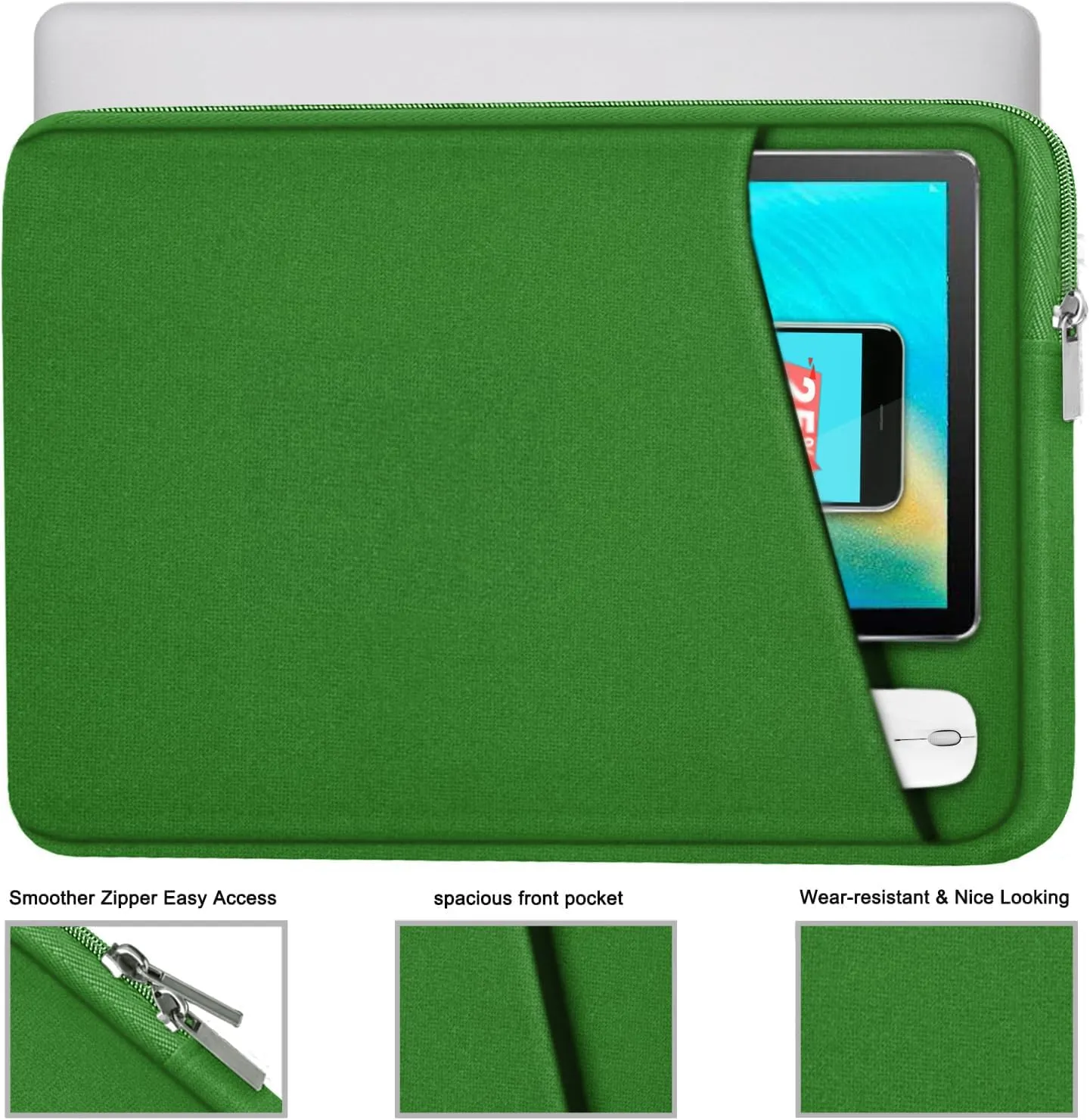 Askuko Laptop Sleeve 15.6 inch, Shockproof Protective Computer Case, Handbags Portable Laptop Bag for HP Dell Asus Lenovo Notebook Computer with Front Pocket, Dark Green