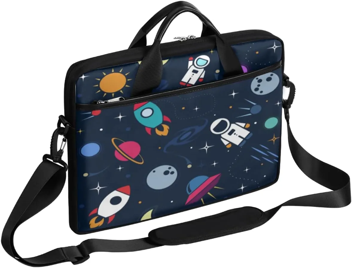 Astronaut Spaceshuttle Laptop Shoulder Bag Cartoon Cute Computer Bag Sleeves Briefcase Laptop Shoulder Messenger Bag with Handle Strap, Fits Laptop 14-15.6 Inch