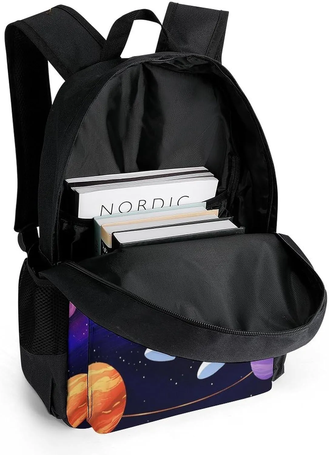 Astronaut Starry Sky Roses Colorful Planet Art Rucksacks Lightweight Multipurpose Anti-Theft Shoulder Bag Big Capacity Laptop Book Bag Rucksack With Padded Straps