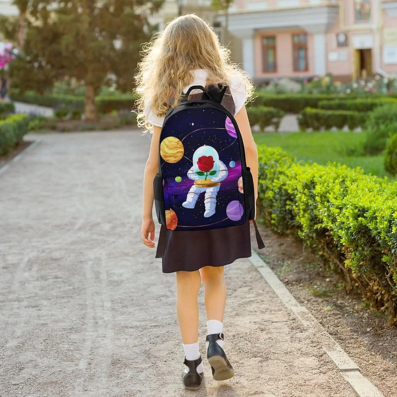 Astronaut Starry Sky Roses Colorful Planet Art Rucksacks Lightweight Multipurpose Anti-Theft Shoulder Bag Big Capacity Laptop Book Bag Rucksack With Padded Straps