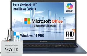 ASUS Vivobook 17 Laptop Computer, 17.3 Inch Laptop FHD, Intel Core i3 (6-Cores), 40GB RAM,1TB SSD 512GB Docking Set, Windows 11 Pro Lifetime Office, 10-Key Number Pad, Quite Blue