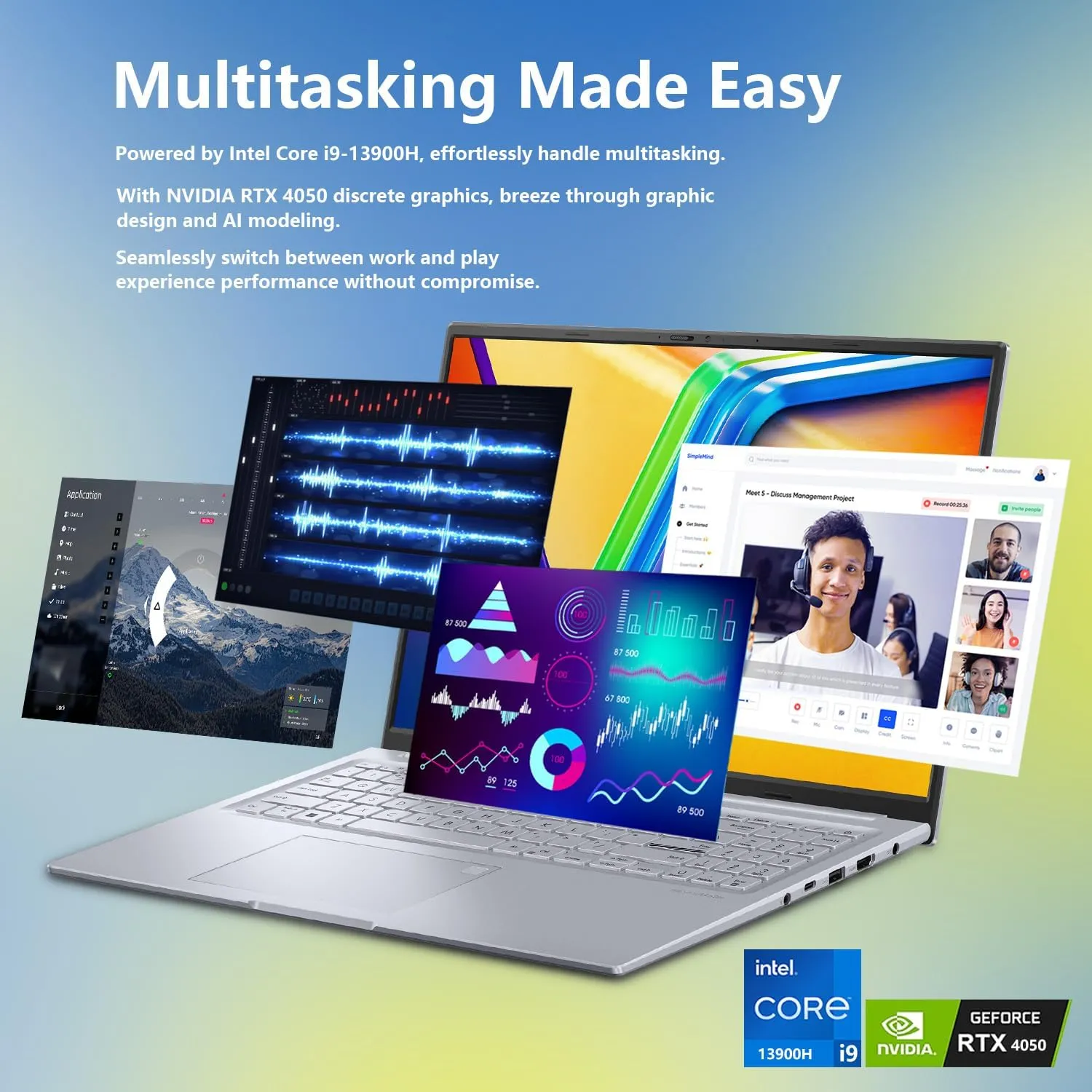 ASUS Vivobook Pro AI Copilot Business Laptop, 16" FHD , Intel Core i9-13900H, GeForce RTX 4050, 32GB RAM, 2TB SSD, Wi-Fi 6, Win 11 P, Silver, Bundle with PCO Notebook Folding Radiator, Laptop Cooler
