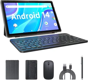 ATOZEE Tablet 2 in 1 Android 14 Tablets with Keyboard 10 inch Tabletas, Include Mouse Stylus Case, 6000mAh 6GB RAM 32GB ROM 1024GB Expandable Tableta, 2MP 8MP Dual Camera, WiFi-6 Bluetooth Tablet PC.