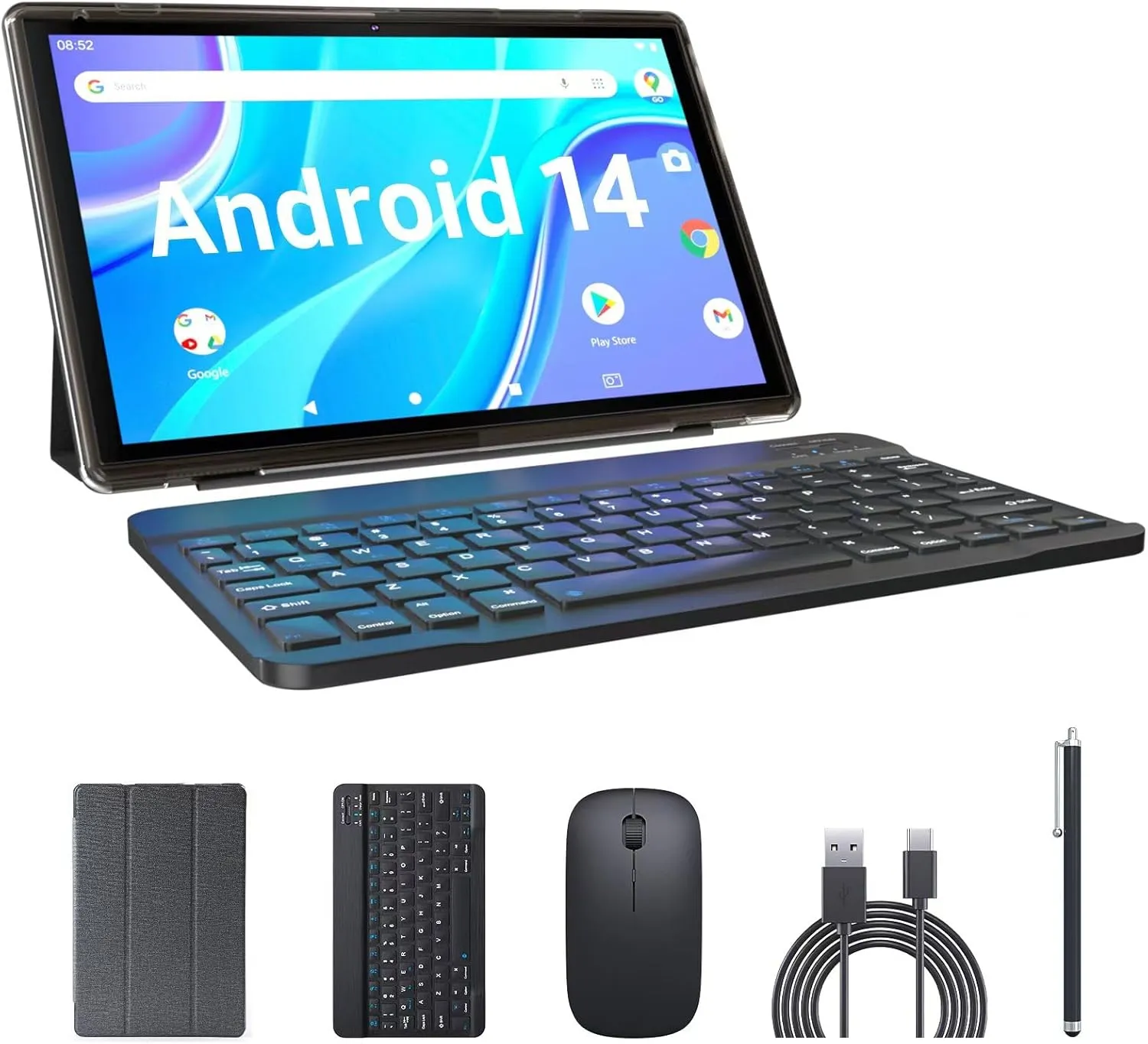 ATOZEE Tablet 2 in 1 Android 14 Tablets with Keyboard 10 inch Tabletas, Include Mouse Stylus Case, 6000mAh 6GB RAM 32GB ROM 1024GB Expandable Tableta, 2MP 8MP Dual Camera, WiFi-6 Bluetooth Tablet PC.