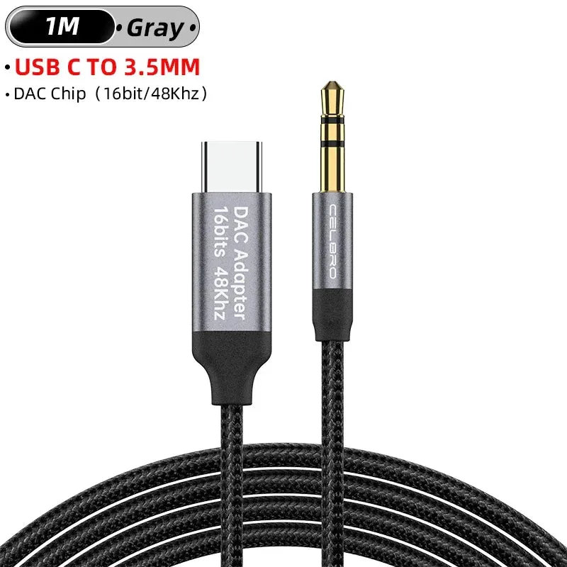 AUX Cable Type C to 3.5mm Jack Audio Plug Speaker Adapter For Samsung Huawei iPone Realme Car Headphone Computer Converter Wire