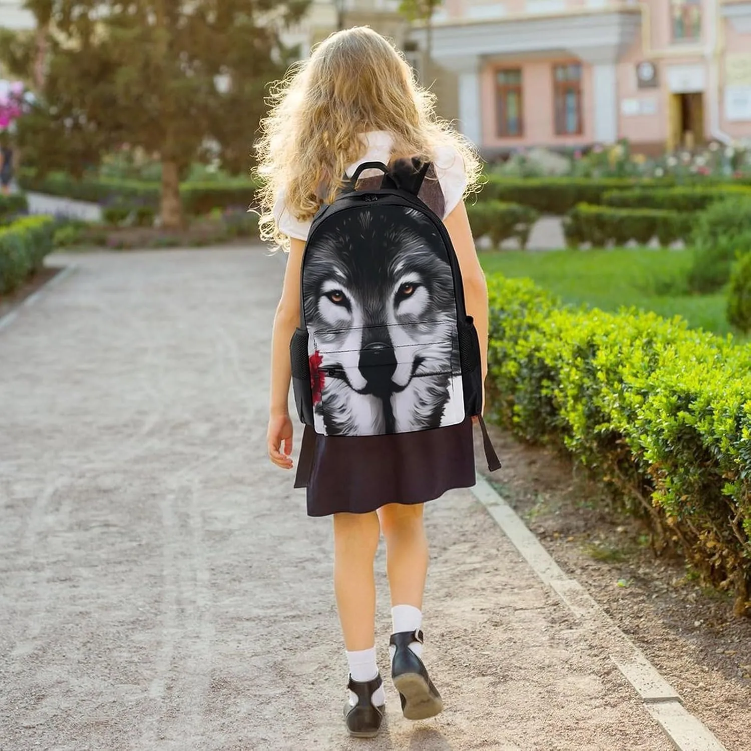 Awesome Wolf Rose Art Rucksacks Lightweight Multipurpose Anti-Theft Shoulder Bag Big Capacity Laptop Book Bag Rucksack With Padded Straps