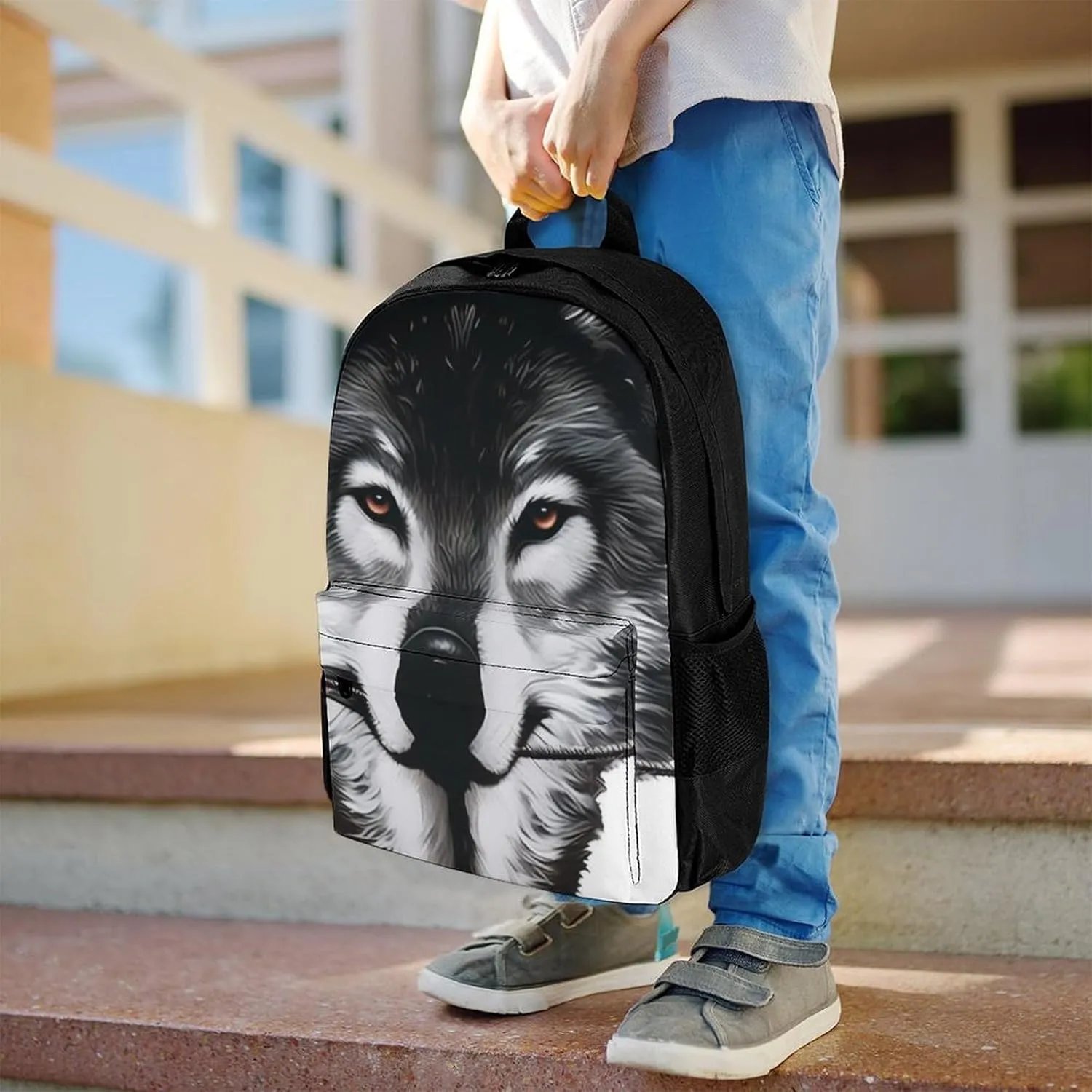 Awesome Wolf Rose Art Rucksacks Lightweight Multipurpose Anti-Theft Shoulder Bag Big Capacity Laptop Book Bag Rucksack With Padded Straps