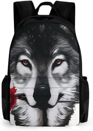 Awesome Wolf Rose Art Rucksacks Lightweight Multipurpose Anti-Theft Shoulder Bag Big Capacity Laptop Book Bag Rucksack With Padded Straps