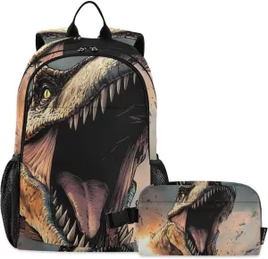 Backpack Dinosaur Roar Closeup for School Boys Girls and Teens, Backpack for Men and Women, Lightweight Bookbag with Lunch Box Travel Laptop Daypack 18.5 x 11.8 In