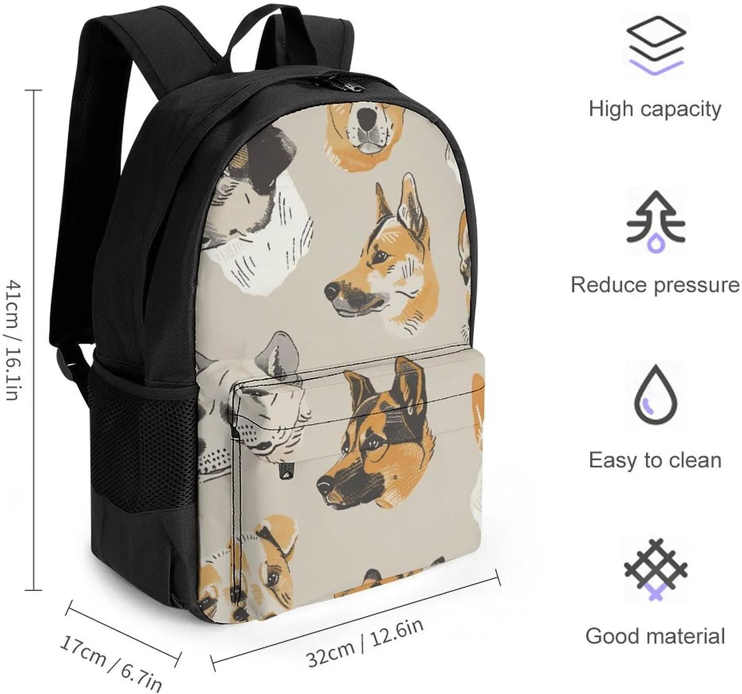 Backpack for Men Women Laptop Backpack Dog Head Pattern Casual Daypack Laptop Bag for Travel