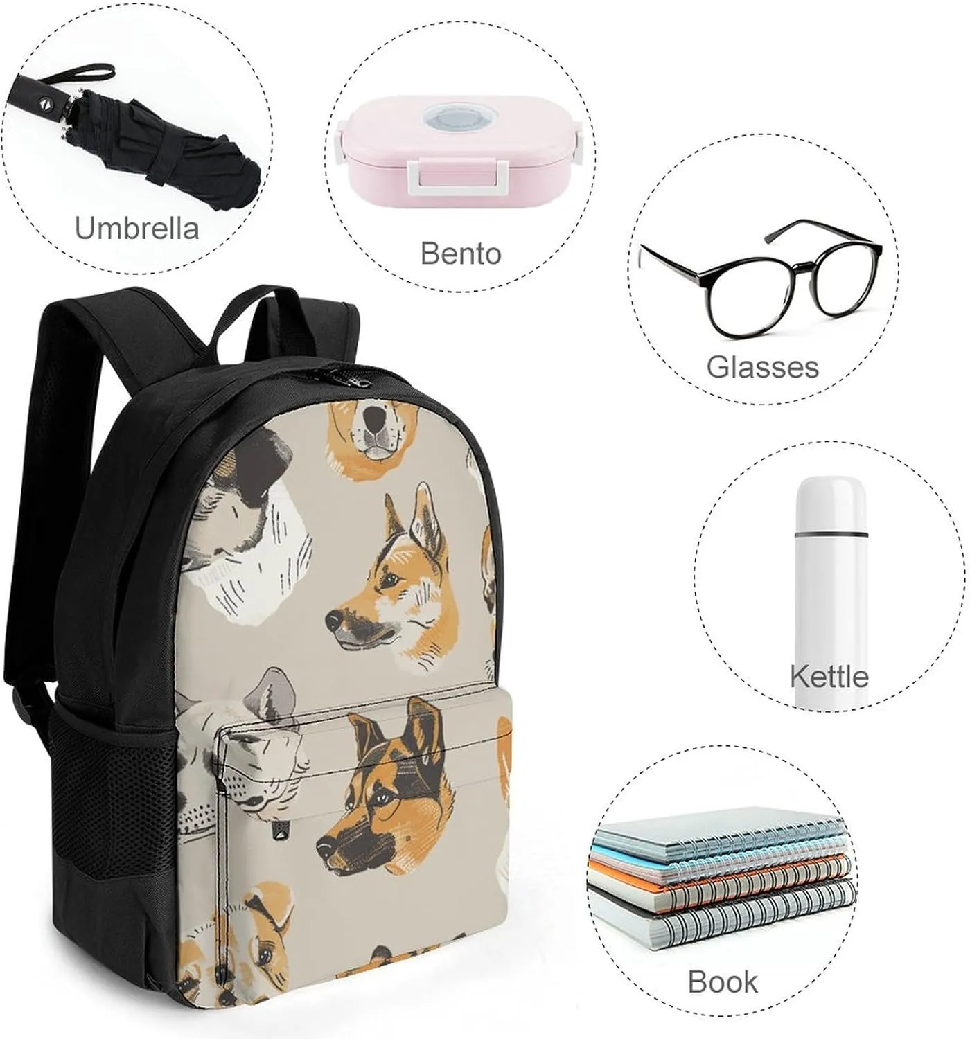 Backpack for Men Women Laptop Backpack Dog Head Pattern Casual Daypack Laptop Bag for Travel