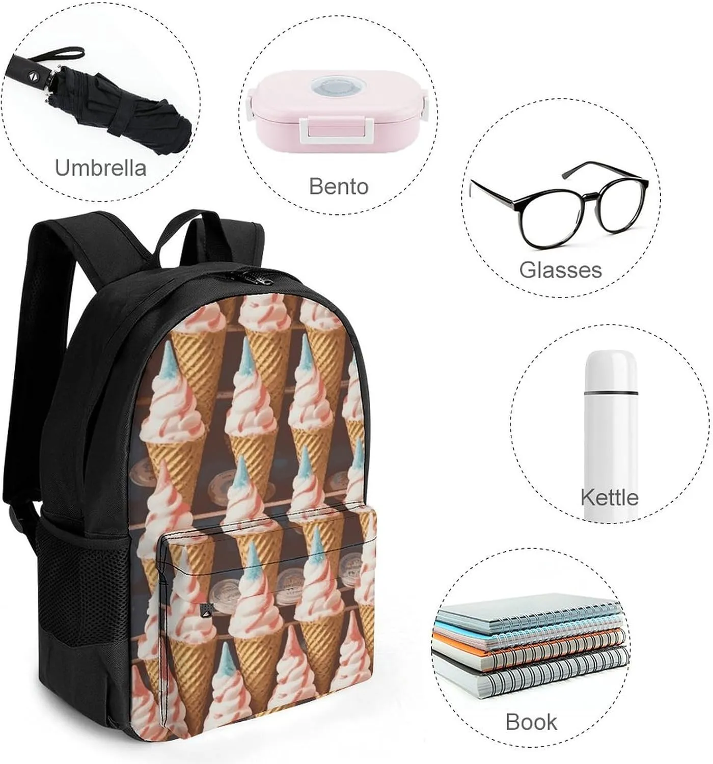 Backpack for Men Women Laptop Backpack Ice Cream Cones Fifties Time-png Casual Daypack Laptop Bag for Travel, 42x30.5cm