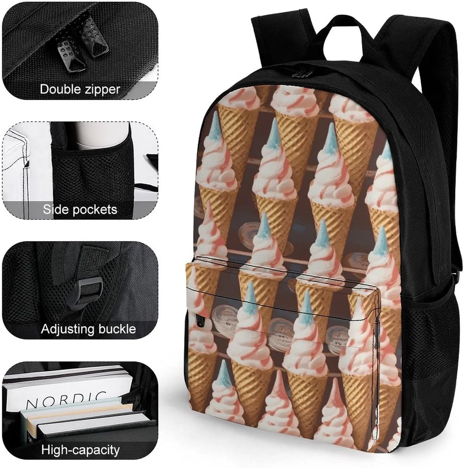 Backpack for Men Women Laptop Backpack Ice Cream Cones Fifties Time-png Casual Daypack Laptop Bag for Travel, 42x30.5cm