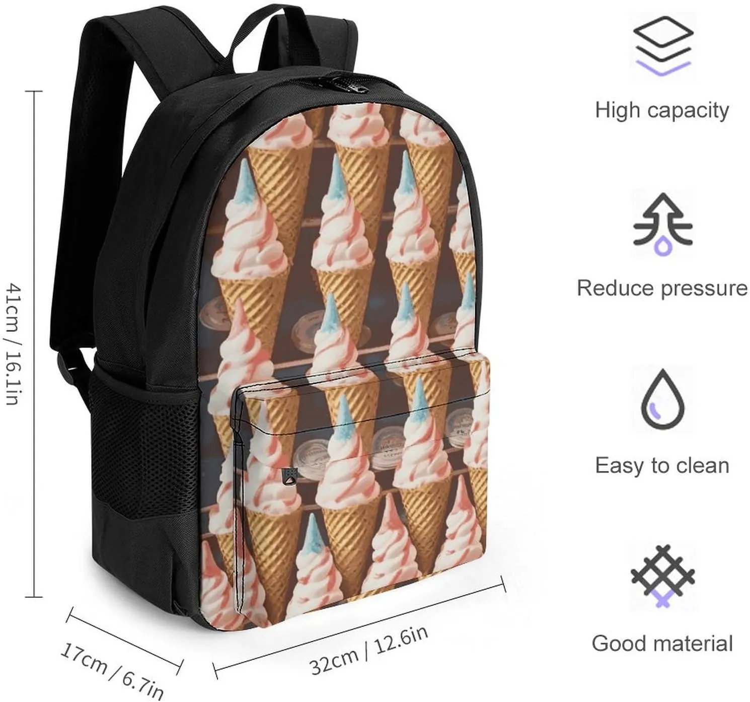 Backpack for Men Women Laptop Backpack Ice Cream Cones Fifties Time-png Casual Daypack Laptop Bag for Travel, 42x30.5cm