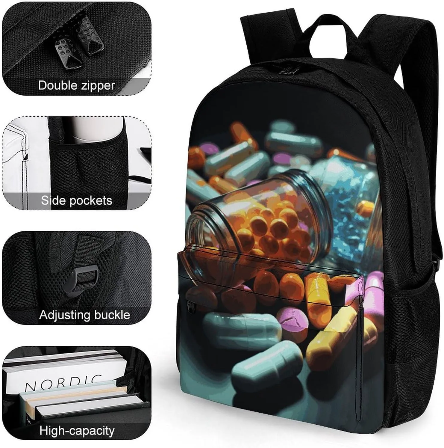 Backpack for Men Women Laptop Backpack Medicine Pills Casual Daypack Laptop Bag for Travel