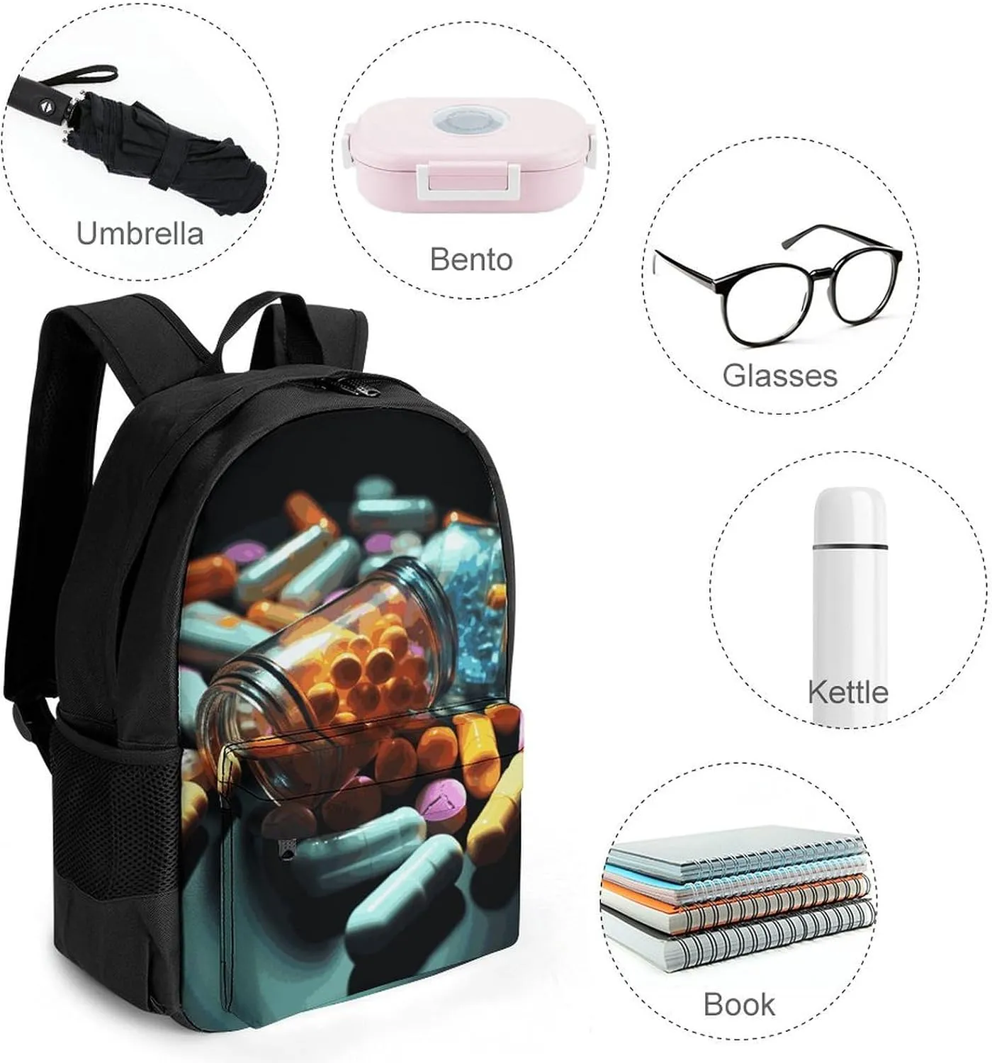 Backpack for Men Women Laptop Backpack Medicine Pills Casual Daypack Laptop Bag for Travel