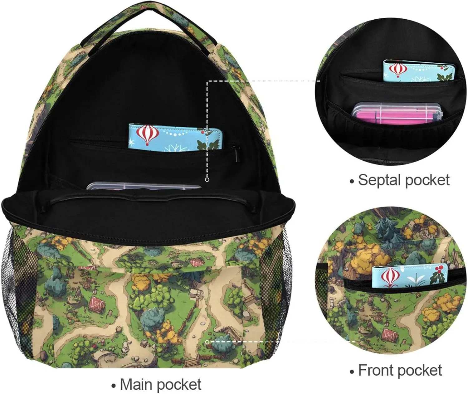 Backpack for Women Men Waterproof Diaper Bag Backpack with Chest Strap for Travel Trip Boho Game Map